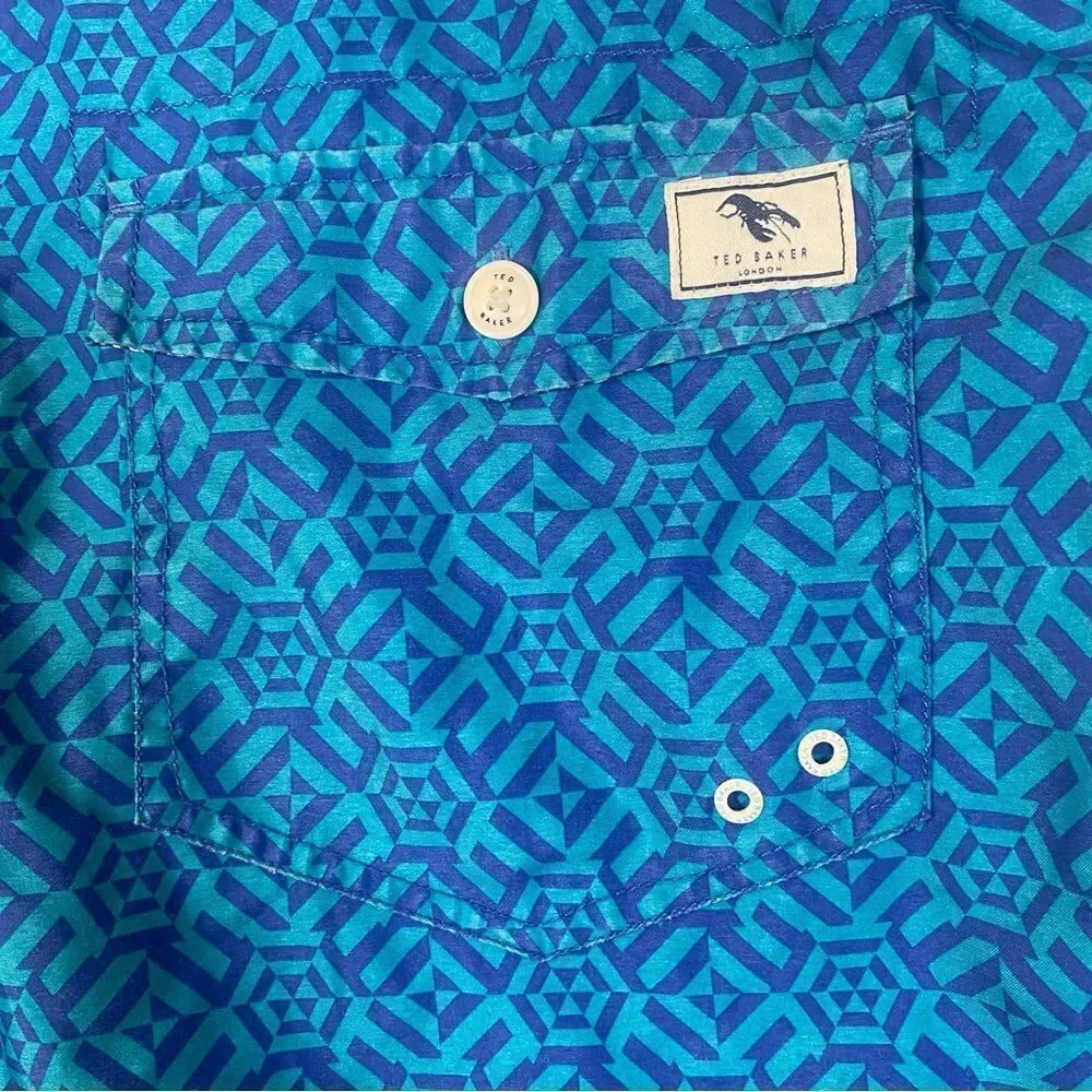 Ted Baker London Blue Geo Design Swim Trunks Size 7